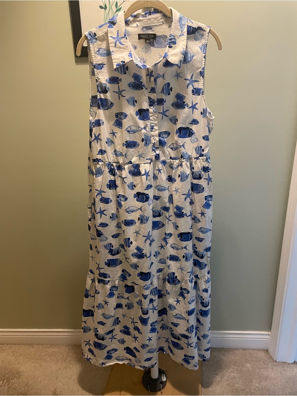 Women’s Sleeveless Blue Fish Print Dress - Rachel Zoe